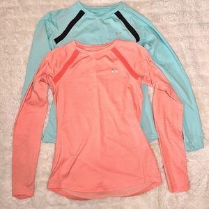 Womens Under Armour LS Cold Gear Shirts Bundle (set of 2) Blue & Coral Small